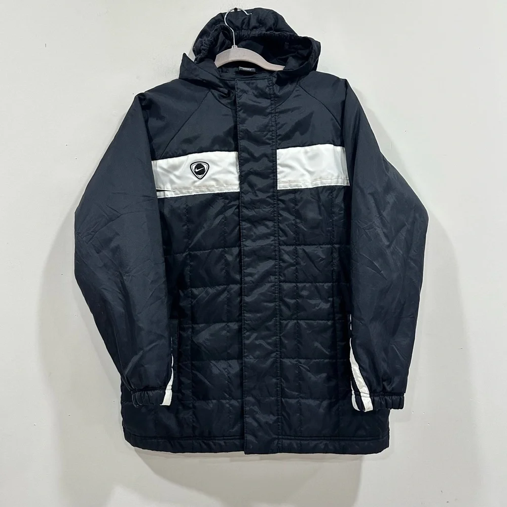 Nike Jacket Mens XL Black Parka Hooded Long Coat Full Zip Soccer Coach Throwback